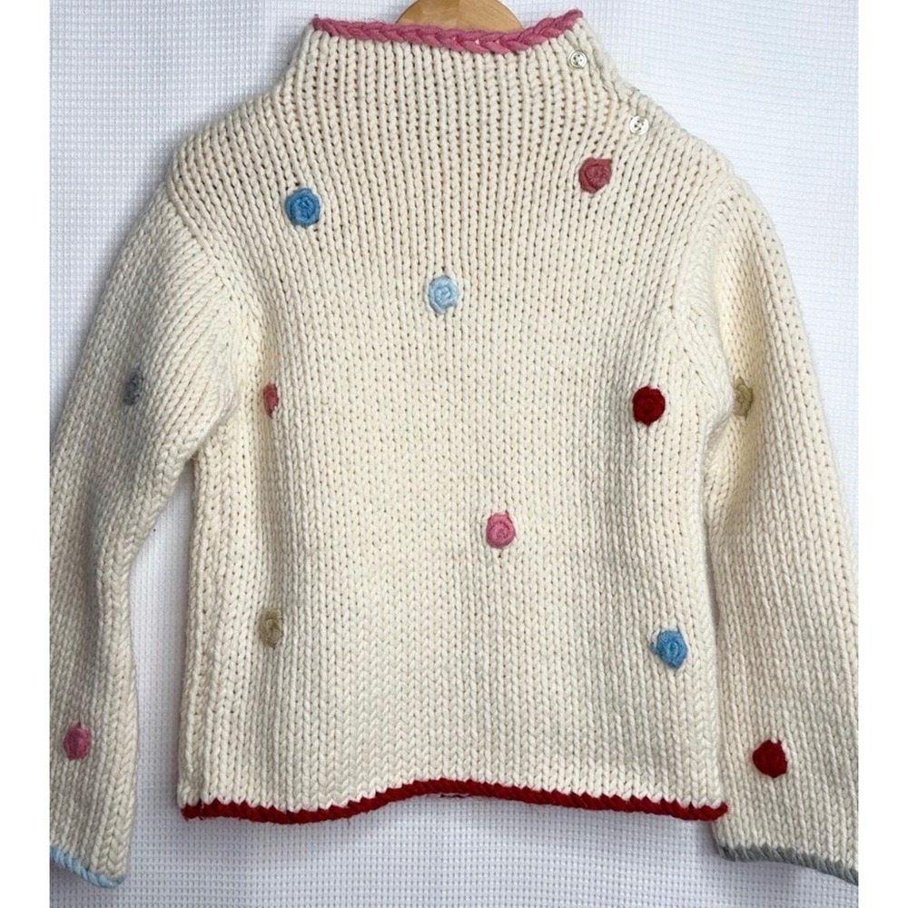 Baby Gap Kids Cream Chunky Knit Rosette Polka Dot Sweater Y2K 2008 Vintage 4 YRS